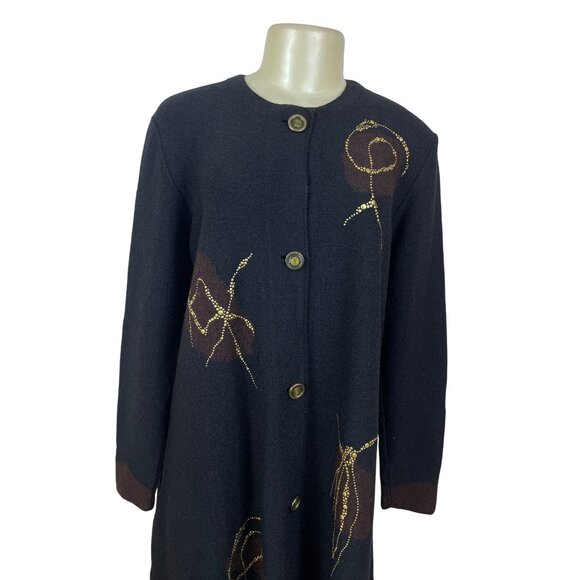 Steve Fabrikant Black Long Dress With Button Front & Gold Embellished Size M - Picture 2 of 8